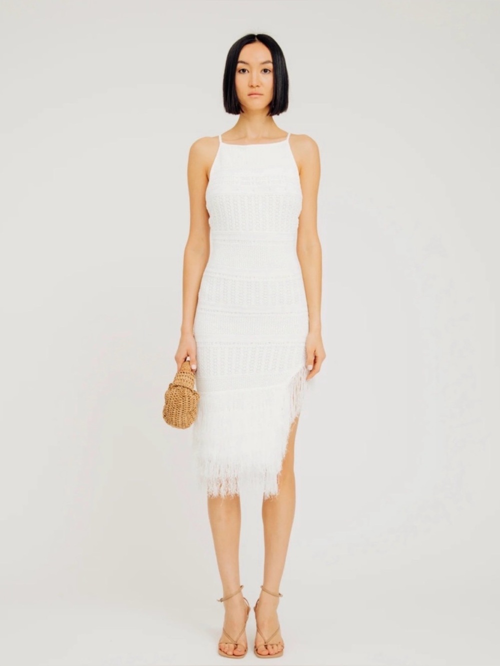 Torn By Ronny Kobo Yuna Knit Fringe Dress White